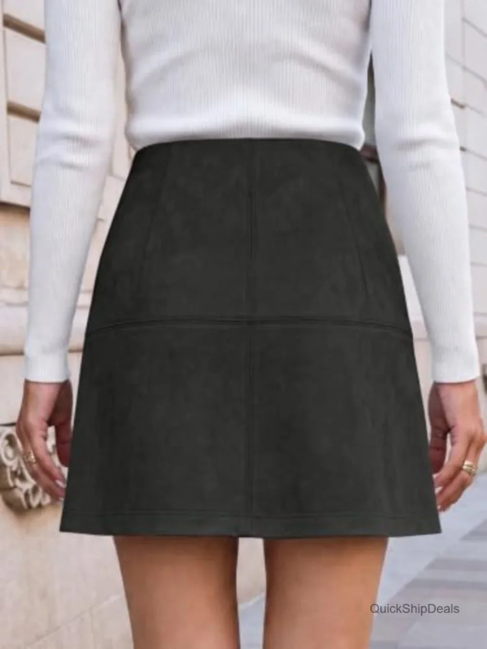 Faux Suede High Waisted A-Line Mini Skirt with Side Zipper